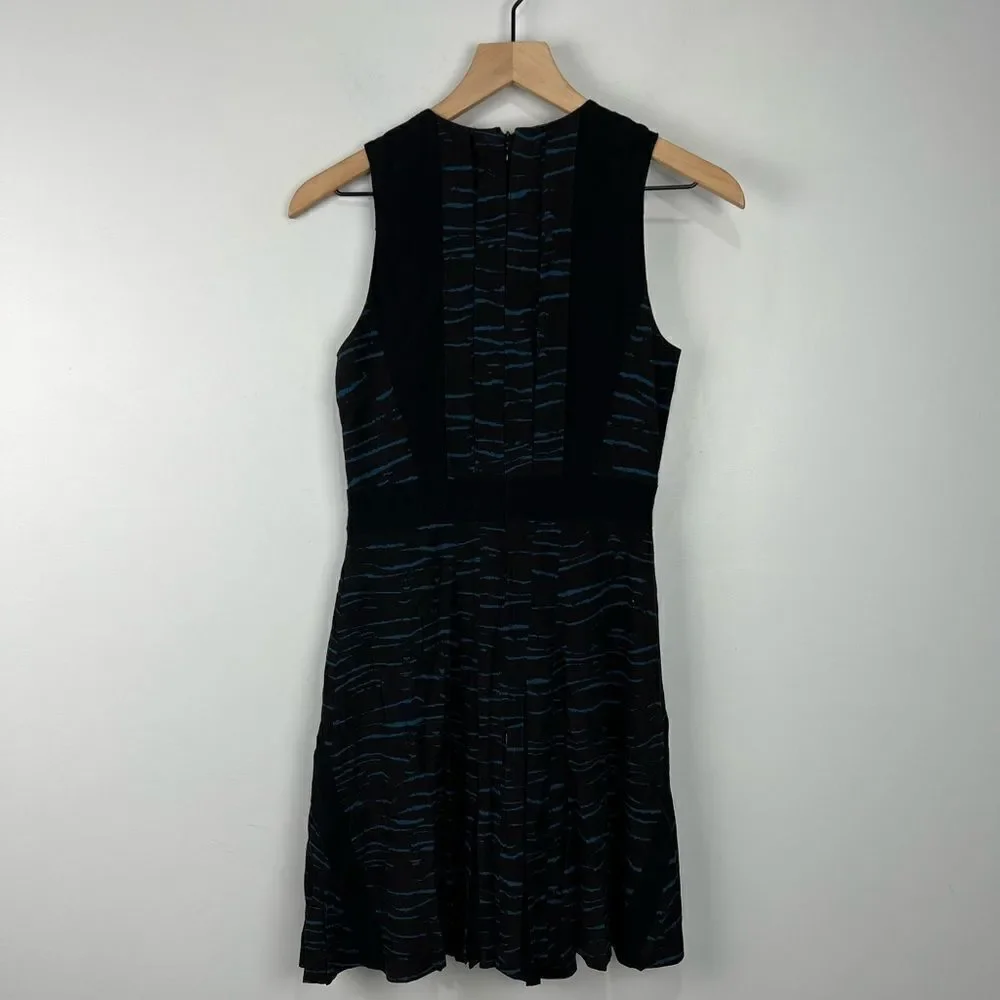 NWT Rebecca Taylor Blue & Black Tiger Pleated Dress